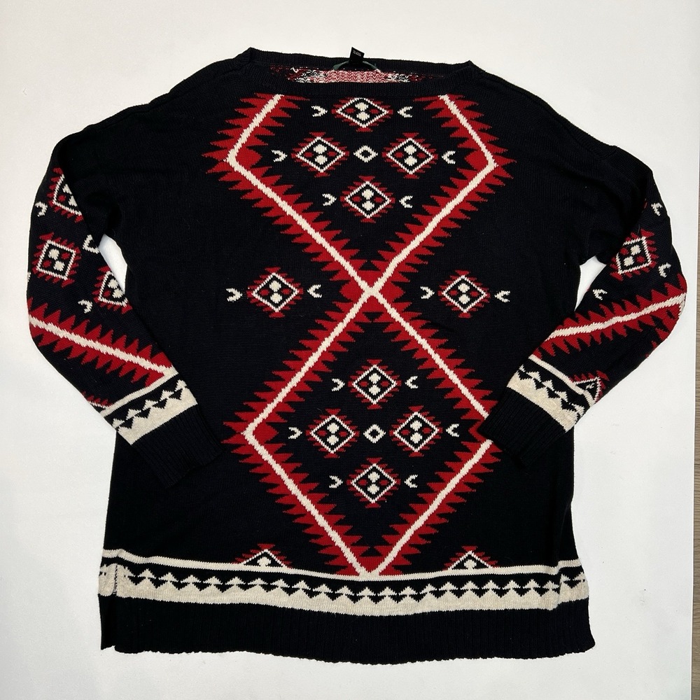 LRL Ralph Lauren Sweater Aztec Womens XL Black Red Pullover Southwestern Office